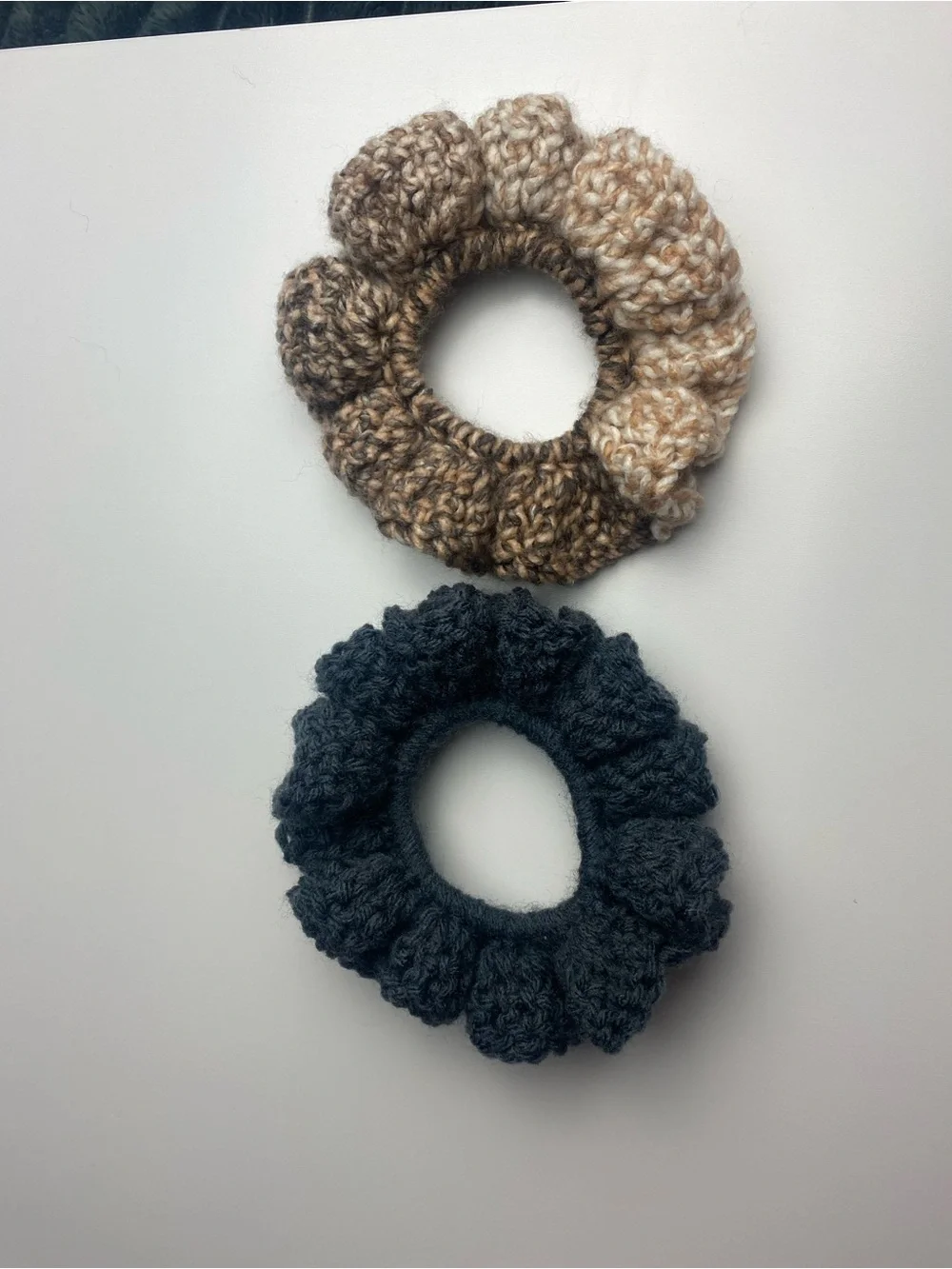 Handmade Gray and Beige Knit Scrunchie Set - Women's Accessories